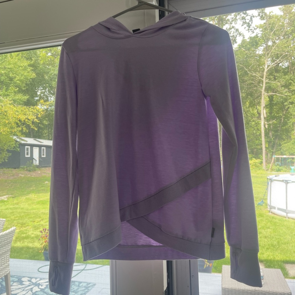 Light purple hoodie.